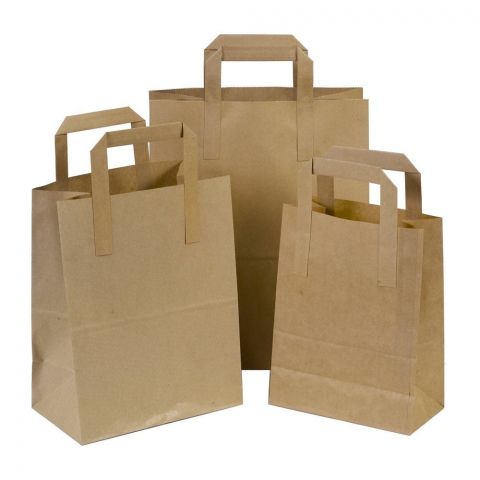 5 x SOS Brown Kraft Paper Carrier Bags For Food, Gift, Party - Size Medium