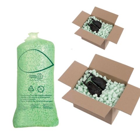 Biodegradable flopak green loose fill void fill packaging packing peanuts chips bag