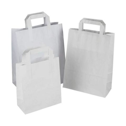 5 x SOS White Kraft Paper Carrier Bags For Food, Gift, Party - Size Small